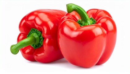 Fresh red bell pepper paprika isolated with glossy surface, clean clipping path, and sharp full-depth-of-field studio detail.