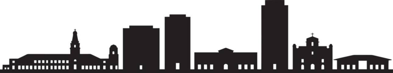 Modern urban city skyline profile vector illustration with massive skyscrapers and governmental and religious historic architecture