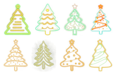 PNG Colorful neon Christmas trees illustration, element set on transparent background