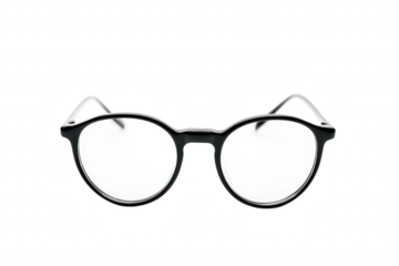 A pair of stylish black round glasses displayed against a clean white background. emphasizing their modern design and versatility for fashion or eyewear advertising