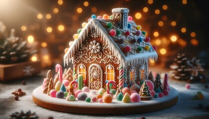 Festive gingerbread house Christmas holiday. AI Generated, Generative AI