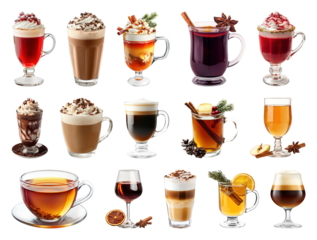 PNG Assorted hot and cold beverages, element set on transparent background