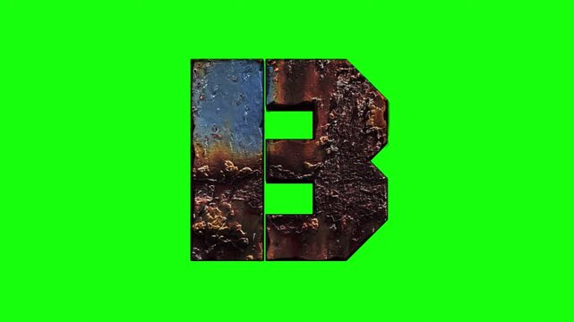 Animated letter 'B' Metal Rusty Effect Animation, in Transparent Background, with Alpha Channel 4K