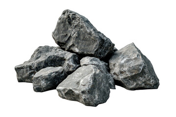 Obraz premium A collection of large. rough-edged rocks piled together. their textured surfaces and various shades of gray. set against a clean white background. ideal for nature or geology-related projects