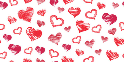 Romantic Hand-Sketched Red Hearts Scattered Design