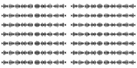 Abstract pattern of sound waveforms in a grid arrangement on white background
