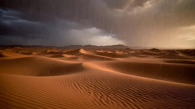 raining in desert, beautiful video clip, cloudy weather.