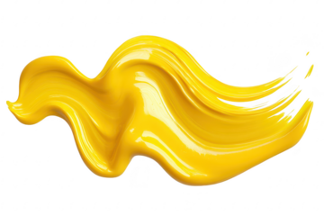 A vibrant. flowing stroke of bright yellow paint on a white background. the texture and movement of the paint. ideal for creative and artistic projects