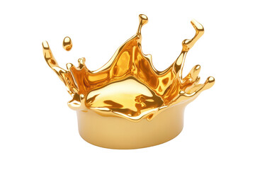 A golden splash captured in mid-air. the fluid dynamics of liquid gold. with a smooth white background enhancing the visual appeal for artistic or commercial use