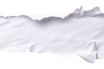 A crumpled and torn piece of white paper with jagged edges. lying on a flat surface. creating a textured background suitable for various design projects or creative presentations