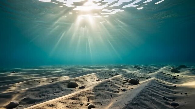 Underwater Serenity: Sunbeams Dance on Sandy Seabed, Starfish Resting