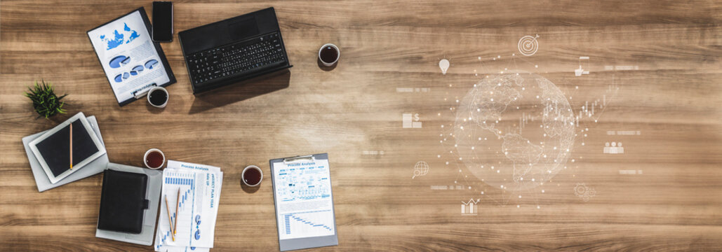 Global business network connecting digital economy and data exchange. Global business expands market, business shares data, global drives finance, and global business supports insight. Vouch - Powered by Adobe