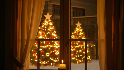 Christmas Background Photo with Festive Holiday Decorations and Warm Lights