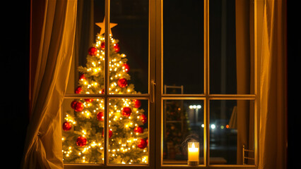 Christmas Background Photo with Festive Holiday Decorations and Warm Lights