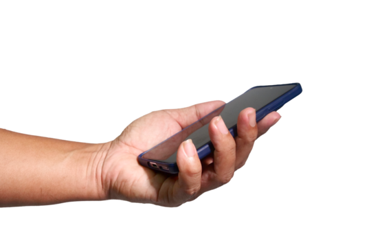 Hand and Phone Connection: A hand delicately cradles a sleek smartphone, ready for use, encapsulating the seamless integration of technology in everyday life.