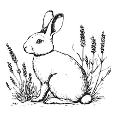 Hare, rabbit, sketch. Vintage retro print, wild hare, farm rabbit sketch ink pencil style drawing, linear drawing, engrave old school. Sketch artwork silhouette wild hare, farm rabbit. Illustration