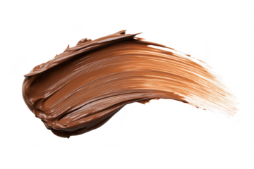 A smooth. rich chocolate brown paint stroke on a clean white background. the texture and flow of the paint. ideal for artistic and design applications