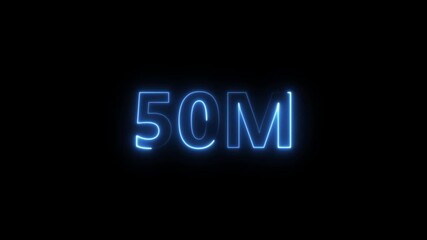 Glowing Blue Neon 50 Million Number Animation on Black Background Digital Achievement Milestone - Powered by Adobe