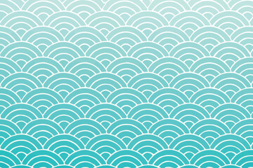 Seamless japanese seigaiha wave pattern in gradient blues and greens