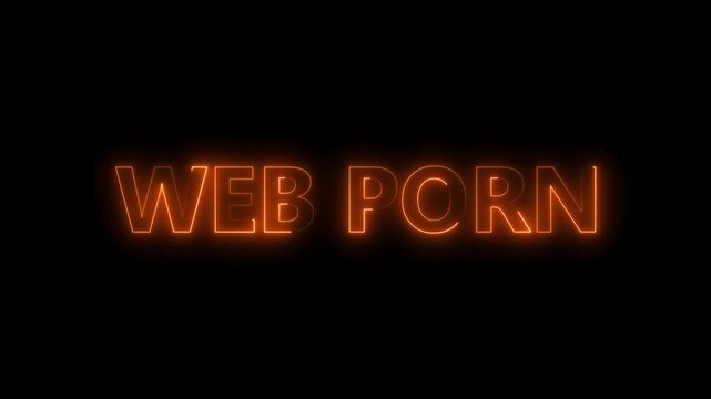 Glowing orange neon text W E B P O R N on black background animated abstract digital art web porn