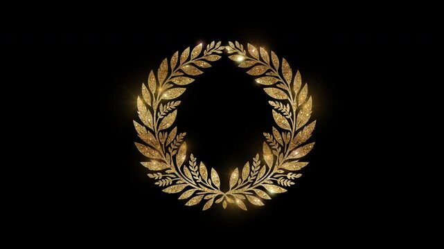 Luxury laurel wreath with golden glitter, alpha channel