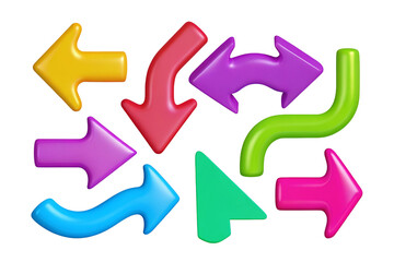 Set of Colorful 3D Arrows Isolated on Transparent Background Illustrating Direction Navigation Decision Making and Flow Concept