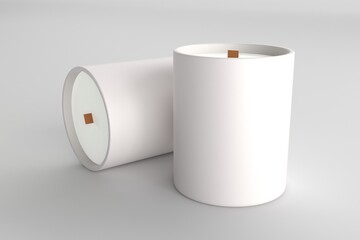 Luxury candles with wooden wicks create a calming spa atmosphere in minimalist white containers for modern living