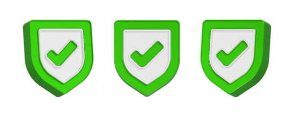 3d rendering icon check list shield in green color