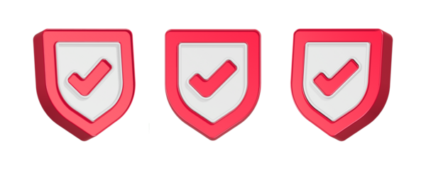 3d rendering icon check mark in red shield