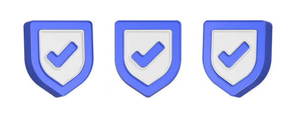 3d rendering icon check mark in blue shield