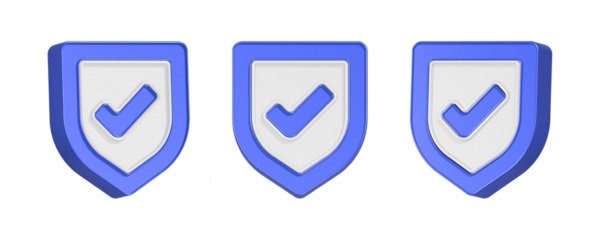 3d rendering icon check mark in blue shield