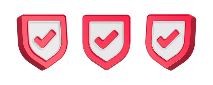 3d rendering icon check mark in red shield