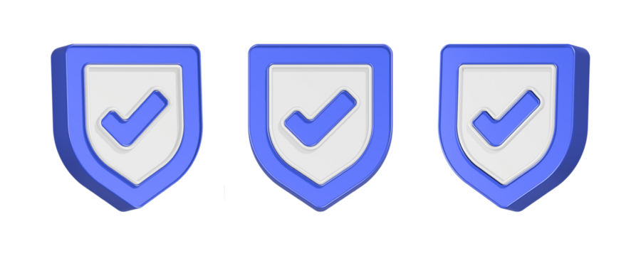 3d rendering icon check mark in blue shield