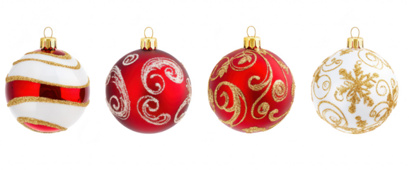 A collection of four beautifully designed Christmas ornaments intricate patterns and colors. perfect for holiday decoration and festive celebrations