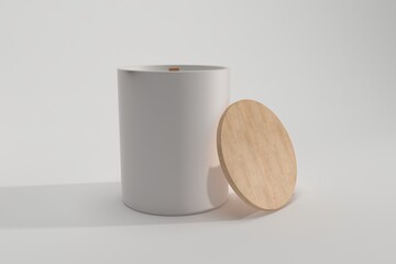 Minimalist candle with wooden lid perfect for cozy home decor and aromatherapy product mockups in soft light