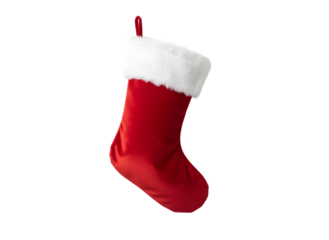 Christmas Stocking PNG — Realistic Red Holiday Sock with White Fur Trim