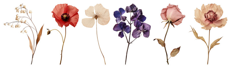 Plakat PNG Vintage botanical flower illustrations, element set on transparent background