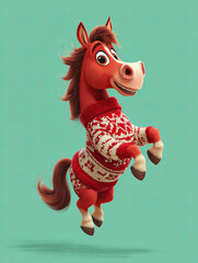 Festive horse in cheerful red attire brings joy to the lunar new year celebration