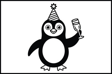 Party penguin with champagne glass celebrating vector illustration isolated on white background, Vector