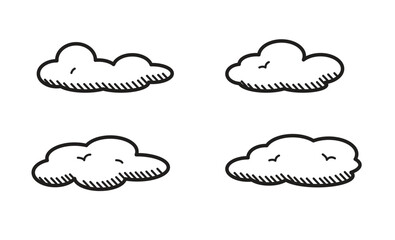 Hand Drawn Clouds Doodle Vector Set Isolated on White. Sketch Style Weather Elements Collection. Simple Outline Clipart for Design.