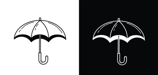 Umbrella Outline Icon. Black on White and White on Black Versions. Minimalist Rain Protection Vector Element. Monochrome Weather Clipart.