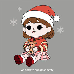 Christmascute girl with reindeer plushie