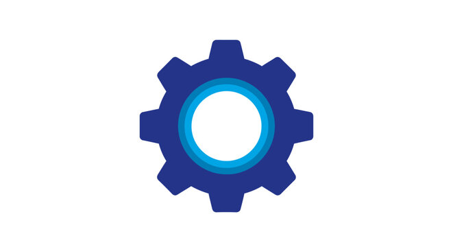A dark blue gear icon centered on a white background with color codes
