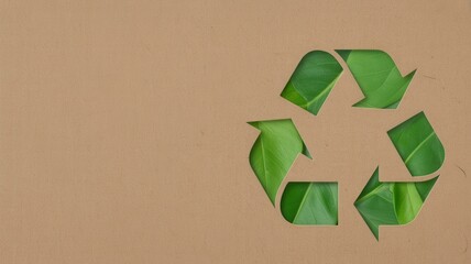 Environmental symbol cut from brown material revealing lush green foliage underneath