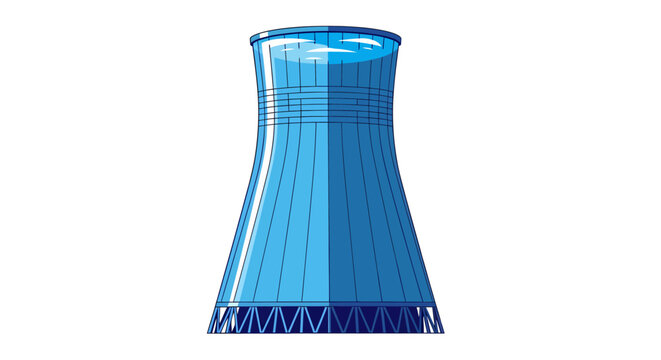 Stylized blue illustration of a hyperboloid cooling tower No Background