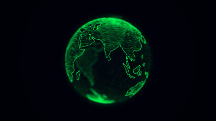 Fototapeta premium Virtual security planet Earth managing ai. Abstract network connection on digital background. Technology processing data in galaxy. Futuristic 3D wireframe sphere. Globe polygon. 3D rendering.