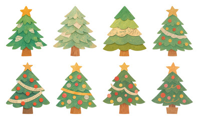 Obraz premium PNG Whimsical festive Christmas trees, element set on transparent background