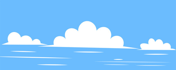 Set of white cloud icons on a blue background. Clouds vary in size and shape. Simple cloud designs for weather or sky themes. Cloud icons. Weather illustrations, vector set.