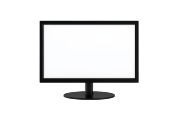 A sleek. modern black computer monitor stands on a smooth surface. a blank screen. ideal for displaying digital content in a contemporary office or home environment