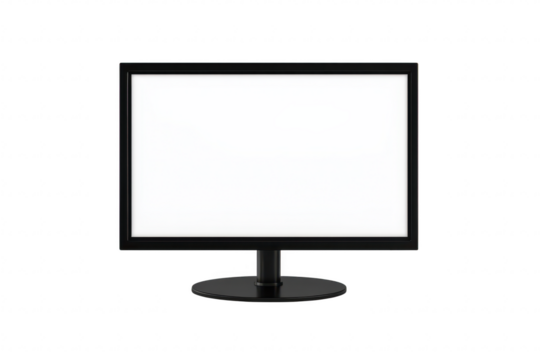 A sleek. modern black computer monitor stands on a smooth surface. a blank screen. ideal for displaying digital content in a contemporary office or home environment
